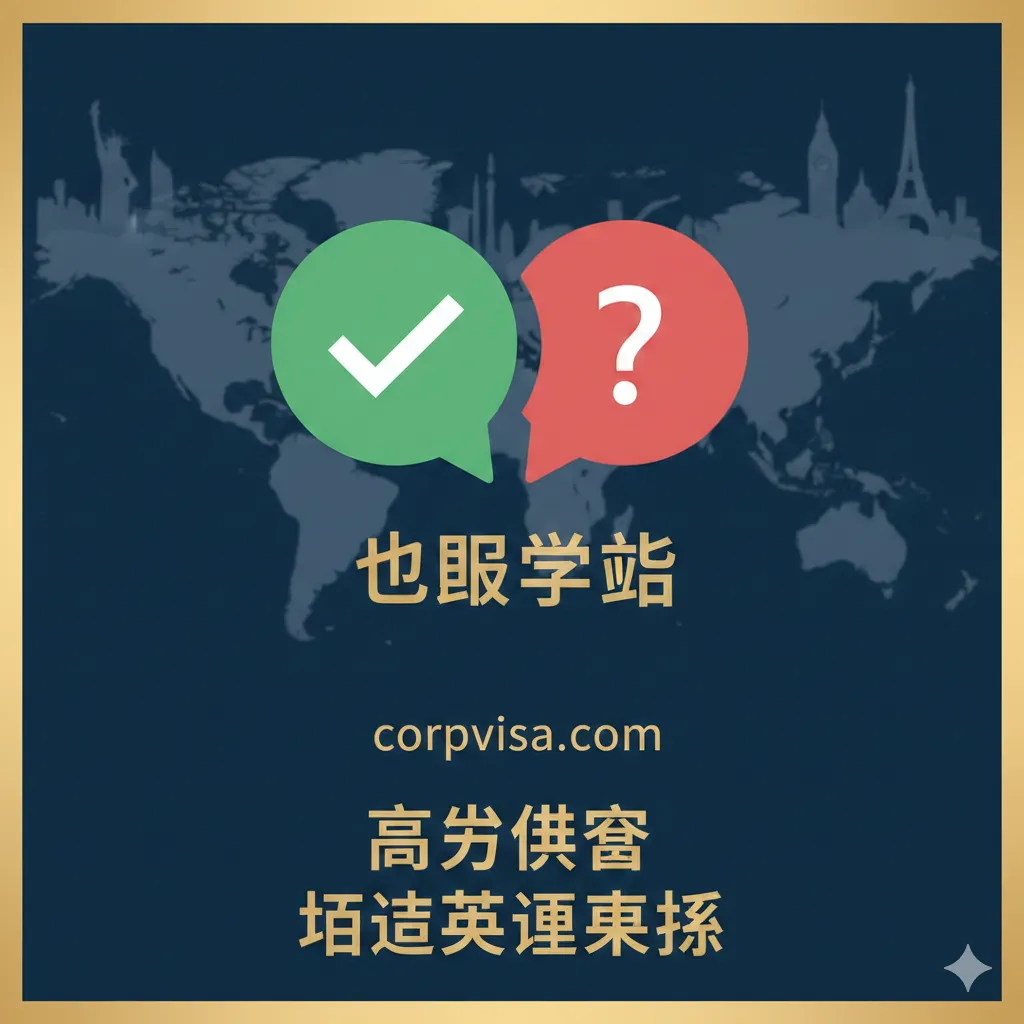 一个视觉冲击力强的封面图，主色调为深蓝色和金色，象征专业和权威。构图中心是一个由两个对话气泡组成的图标，一个气泡内是'Pros'（绿色对勾），另一个气泡内是'Cons'（红色问号），强调文章主题。背景模糊地展示了世界地图和一些标志性建筑（如自由女神像、埃菲尔铁塔），代表全球留学。整体风格专业、现代、高质感，符合Corpvisa的专业形象，强调'高分面试'和'地道英文表达'。