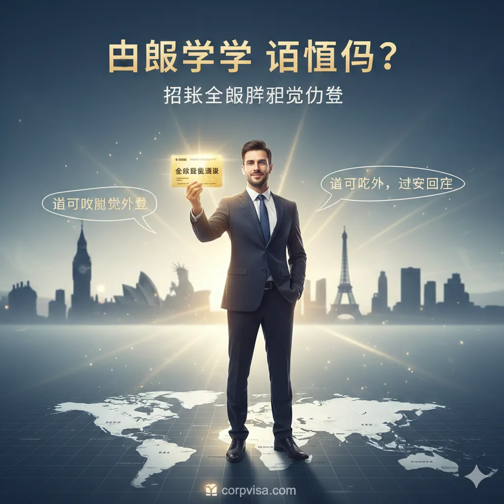 一张充满精英感的概念图,展示拥有海外身份的职业优势。画面中心是一位自信的职场人士,手持发光的“全球通行证”,站在世界地图之上。背景是模糊的各国地标建筑(如大本钟、悉尼歌剧院),寓意“进可攻海外,退可守国内”的灵活双重保障。光影效果突出人物的高光时刻,传递出自由、广阔的职业发展前景,吸引追求高阶人生的用户。