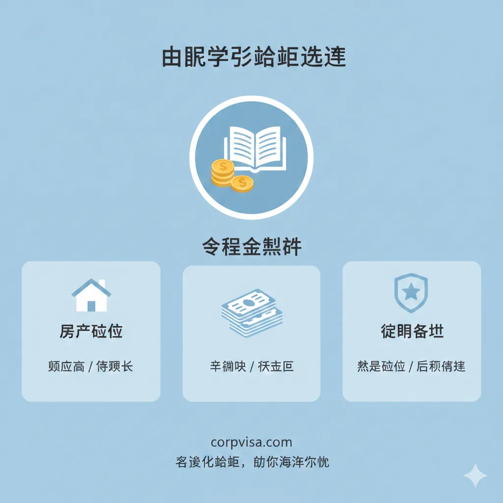 一张清晰的功能特性图，展示留学贷款的多样化选择。画面采用扁平化设计风格，分为三个核心板块：房产抵押、金融资产质押和信用担保。每个板块都有对应的直观图标，如微缩的房产模型、存单票据和信用勋章。背景干净，使用浅蓝色作为主基调，配合简洁的标签文字，展示额度、期限等核心参数，帮助用户快速理解贷款分类，视觉中心聚焦在'资金解决方案'的理念上。