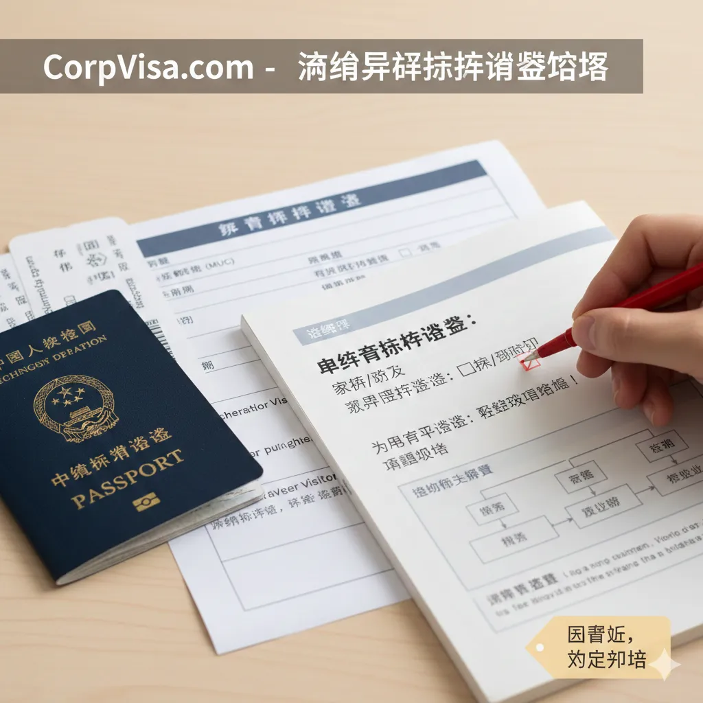一张清晰明了的探亲签证解决方案示意图。采用干净的微距摄影风格，桌面上整齐摆放着中国护照、飞往慕尼黑的机票、申根签证申请表以及一份写着'家庭团聚'的指南。一双专业的手正在用笔勾选'探亲访友'选项。光线明亮柔和，象征着打破信息壁垒，为老年父母提供清晰的出国探亲路径，消除对语言不通和签证流程的恐惧。