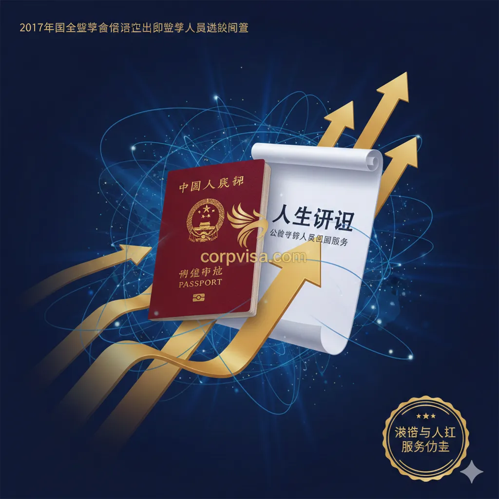 突出公派留学人员回国后的'签证与人才引进服务'优势。画面中心是一本中国护照和一张写有'人才引进'字样的文件。周围环绕着象征顺利、高效的元素，如上升的箭头、连接全球的线条以及corpvisa.com的品牌logo（抽象体现）。整体风格应充满希望和专业性，色彩使用红色、金色和深蓝色，象征专业的服务和成功的回国发展，强调本文末尾的核心服务转化点。
