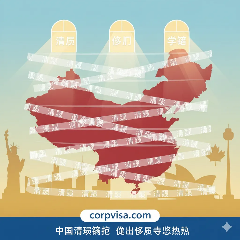 一幅寓意深刻的封面图。主体是一个被透明、带有“清零”字样的屏障或封锁线围住的中国地图剪影。屏障上部,有几扇“窗户”或“出口”象征着“移民”和“留学”,光芒从这些出口射向海外。在屏障外,用暖色调(金色、淡蓝)象征着希望和自由,描绘出一些具有全球标志性的建筑剪影(如自由女神像、悉尼歌剧院或枫叶)。风格为现代感的扁平化或低多边形设计,色彩对比强烈,强调“困境”与“出路”的主题。