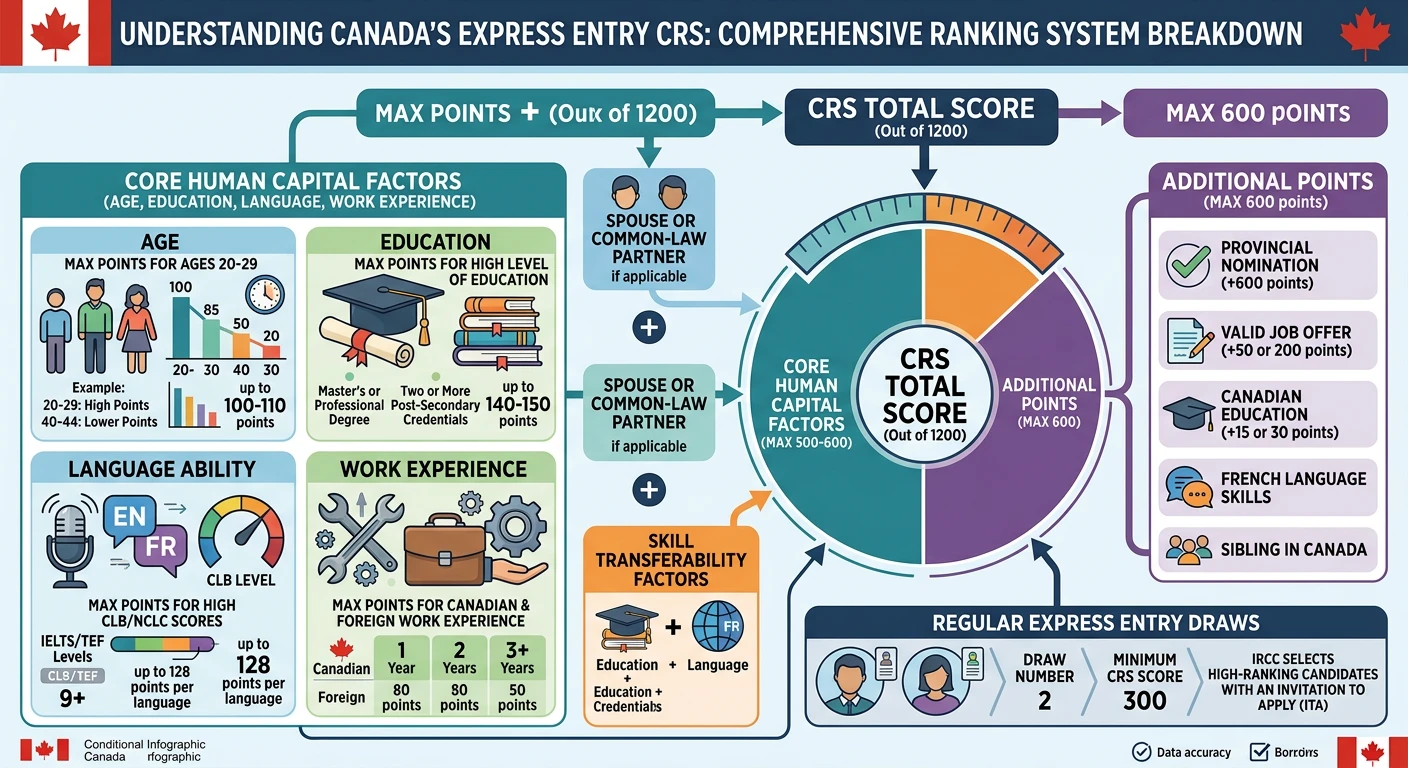 加拿大 Express Entry CRS 评分构成与 2026 抽签趋势